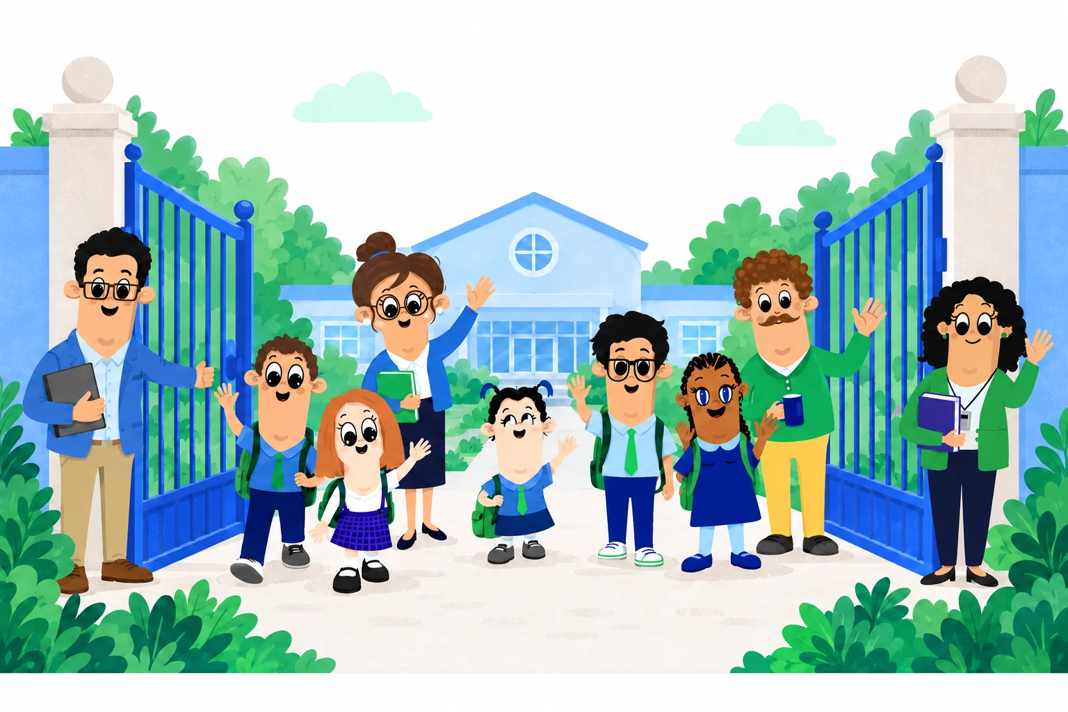 Brand characters welcoming learners to the education community